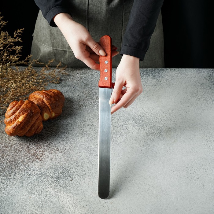 Нож для бисквита, ровный край, ручка дерево, рабочая поверхность 25 см - фото 1907068572