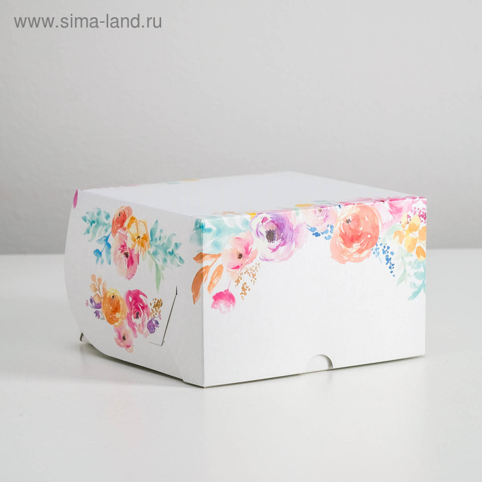 Упаковка на 4 капкейка "Цветы", без окна голубой, 16 х 16 х 10 см - Фото 1