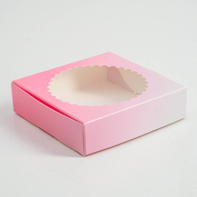 Подарочная коробка сборная с окном, розово-серая, 11,5 х 11,5 х 3 см