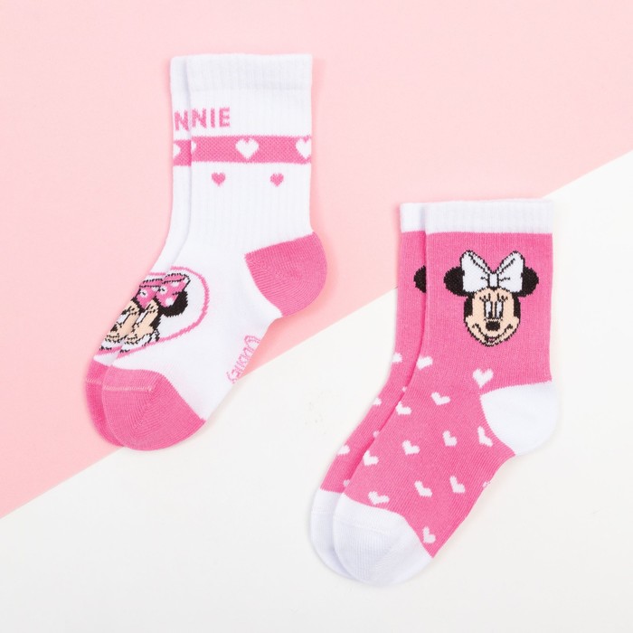 Набор носков "Minnie", Минни Маус, цвет розовый/белый, 12-14 см - Фото 1