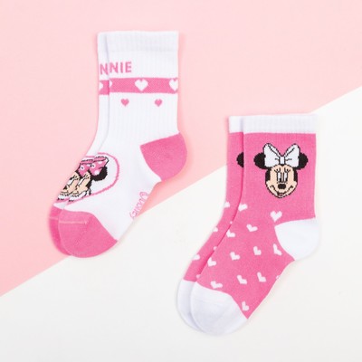 Носки детские Minnie, Минни Маус, 2 пары, розовый, белый, 14-16 см