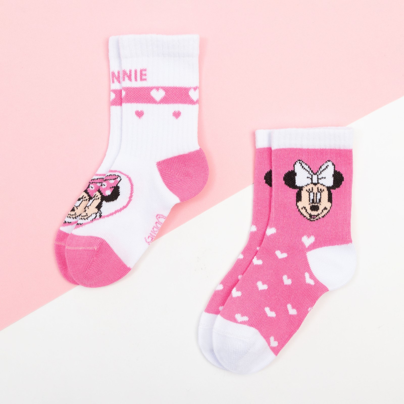 Набор носков "Minnie", Минни Маус, цвет розовый/белый, 16-18 см ...
