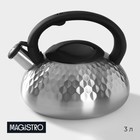 Чайник со свистком из нержавеющей стали Magistro Glow, 3 л, индукция, ручка soft-touch, цвет серебряный - фото 998475