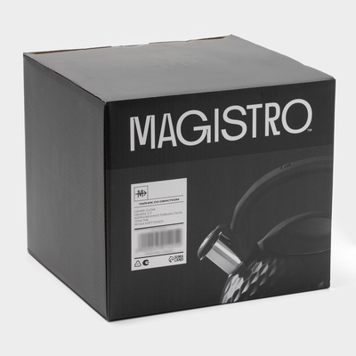 Чайник Magistro Glow, 3 л, со свистком, ручка soft-touch, индукция, нержавеющая сталь, чёрный