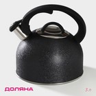 Чайник со свистком из нержавеющей стали Доляна Snow, 3 л, индукция, цвет чёрный - фото 9007139