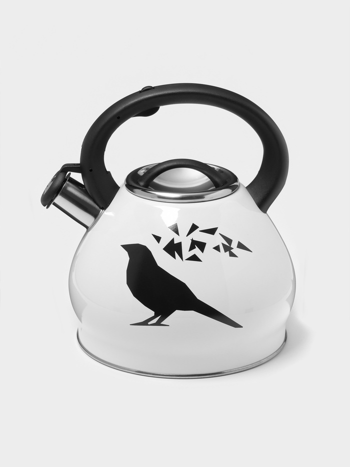 Чайник Доляна Magic birds, 3 л, со свистком, с индикатором нагрева, индукция, нержавеющая сталь, белый - Фото 1
