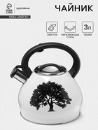 Чайник Доляна Magic forest, 3 л, со свистком, с индикатором нагрева, индукция, нержавеющая сталь, белый - Фото 1