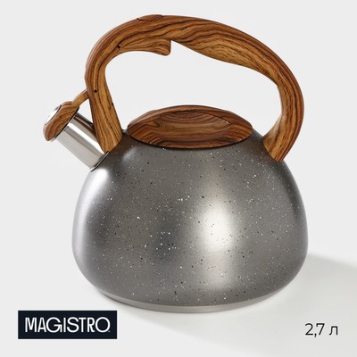 Чайник со свистком из нержавеющей стали Magistro Stone, 2,7 л, ручка soft-touch, индукция, цвет серый