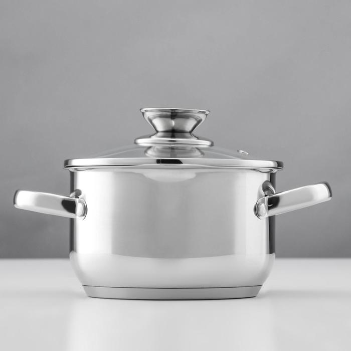 Кастрюля из нержавеющей стали Magistro klimena, 1.7 л, крышка-дуршлаг, носик для слива, капсульное дно, индукция