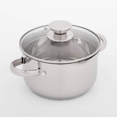 Кастрюля Magistro Klimena, 2.5 л, нержавеющая сталь, AISI - 201, крышка-дуршлаг, носик для слива, капсульное дно, индукция