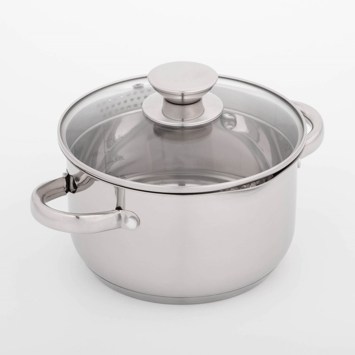 Кастрюля Magistro Klimena, 2.5 л, нержавеющая сталь, AISI - 201, крышка-дуршлаг, носик для слива, капсульное дно, индукция