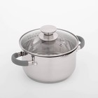 Кастрюля Magistro Tefida, 2.5 л, AISI - 201, стеклянная крышка-дуршлаг, носик для слива, капсульное дно, силиконовые ручки, нержавеющая сталь - Фото 1