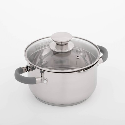 Кастрюля Magistro Tefida, 2.5 л, AISI - 201, стеклянная крышка-дуршлаг, носик для слива, капсульное дно, силиконовые ручки, нержавеющая сталь