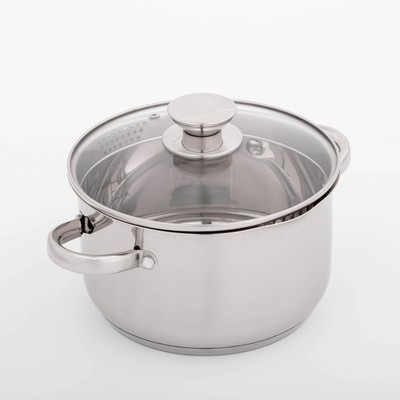 Кастрюля Magistro klimena, 3.5 л, AISI - 201, крышка-дуршлаг, носик для слива, капсульное дно, индукция, нержавеющая сталь