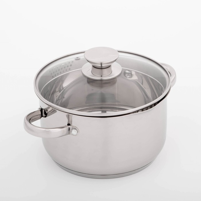 Кастрюля Magistro klimena, 3.5 л, AISI - 201, крышка-дуршлаг, носик для слива, капсульное дно, индукция, нержавеющая сталь