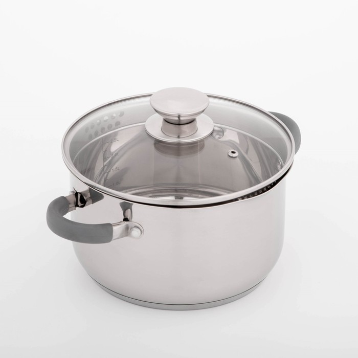 Кастрюля из нержавеющей стали Magistro Tefida, 3.5 л, AISI - 201, крышка-дуршлаг, носик для слива, капсульное дно, индукция