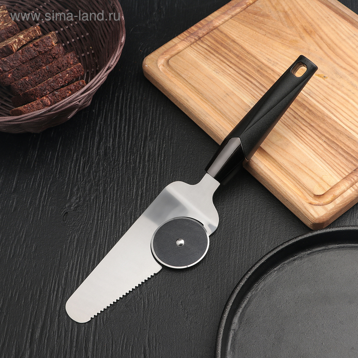 Нож-лопатка для пиццы Доляна «Хром», 29×6,5 см, цвет чёрный