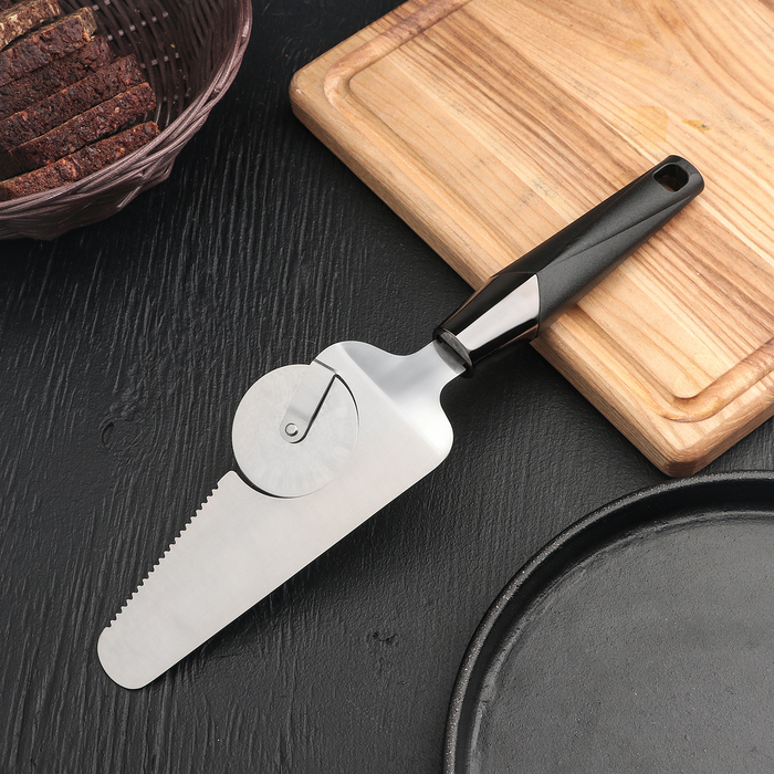 Нож-лопатка для пиццы Доляна «Хром», 29×6,5 см, цвет чёрный - фото 1876089750