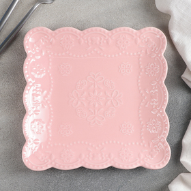 Тарелка фарфоровая квадратная Доляна «Сьюзен», 20×20 см, цвет розовый