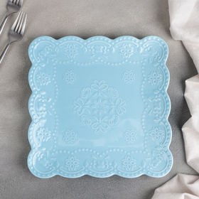 Тарелка фарфоровая квадратная Доляна «Сьюзен», 26,5×26,5 см, цвет голубой