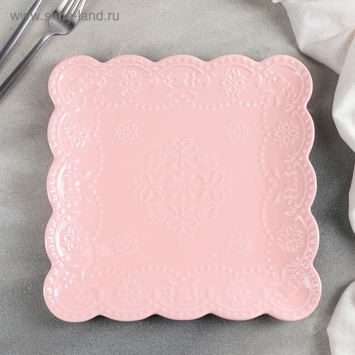 Тарелка фарфоровая квадратная Доляна «Сьюзен», 26,5×26,5 см, цвет розовый - Фото 1
