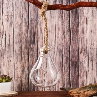 Флорариум «Лампа», с веревкой, d отверстия 5 см, 9×9×13 см, стекло, прозрачный