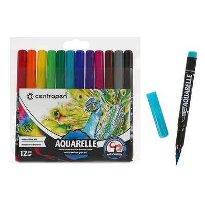 Набор акварельных маркеров 12 цветов Centropen 8683, 1 - 9.0 мм, кистевые, европодвес