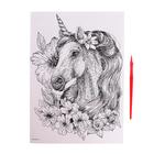 Гравюра «Единорог в цветах» A4, с металлическим эффектом «серебро» - Фото 2