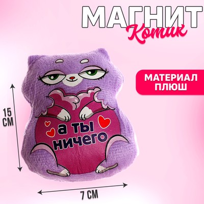 Мягкая игрушка-магнит «А ты ничего», кот, цвета МИКС