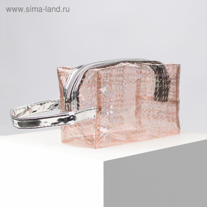 Косметичка ПВХ, отдел на молнии, с ручкой, цвет розовый - Фото 1