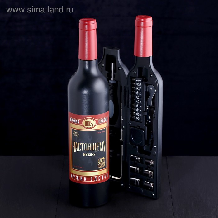 Подарочный набор инструментов в бутылке «Настоящему мужчине», 23 предмета - Фото 1