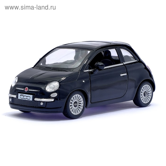 Машина металлическая Fiat 500, 1:28, открываются двери, инерция, цвет чёрный - Фото 1