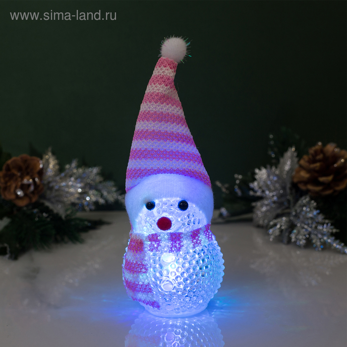 УЦЕНКА Игрушка световая "Снеговик" (батарейки в комплекте) 5х13 см, 1 LED RGB, РОЗОВЫЙ - Фото 1