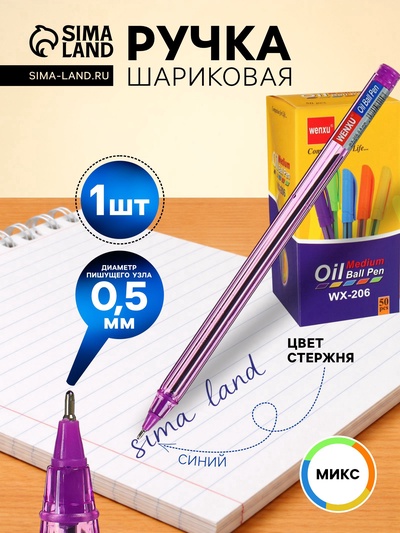 Ручка шариковая, синий стержень, узел 0.5 мм, на масляной основе, корпус тонированный, МИКС