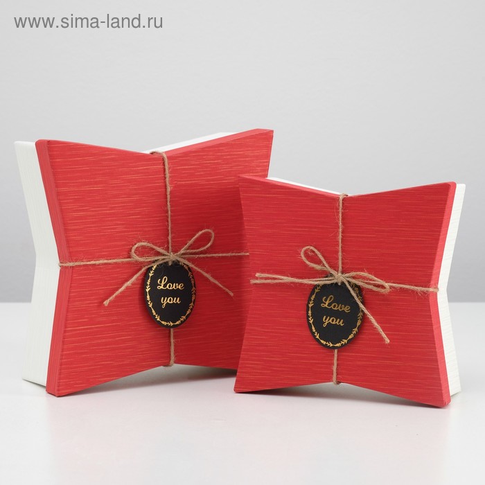 Набор коробок 2 в 1 "Звезды", красный, 21,5 х 21,5 х 8,5 - 18,5 х 18,5 х 6,5 см - Фото 1