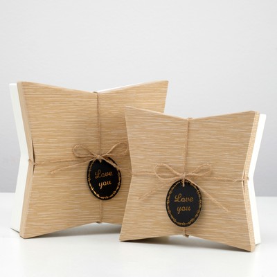 Набор коробок 2 в 1 "Звезды", бежевый, 21,5 х 21,5 х 8,5 - 18,5 х 18,5 х 6,5 см