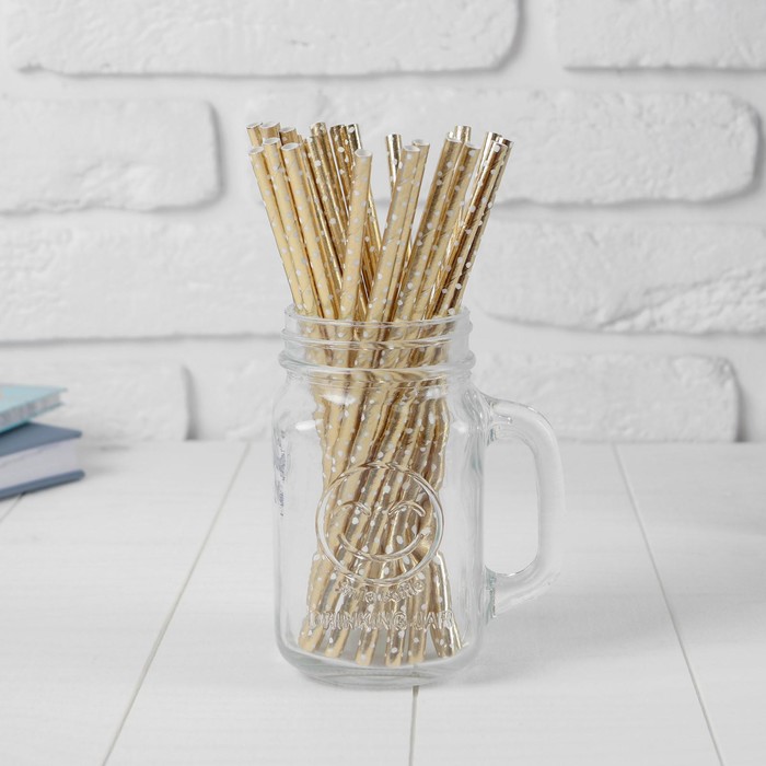 Трубочки для коктейля «Конфетти», набор 25 шт., золотая - Фото 1