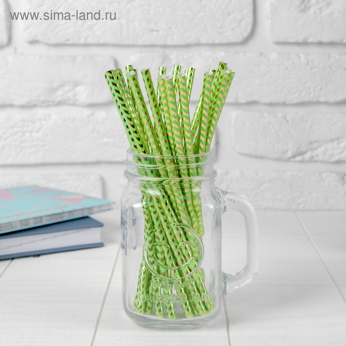 Трубочки для коктейля «Зигзаг», набор 25 шт., цвет зелёно-золотой - Фото 1