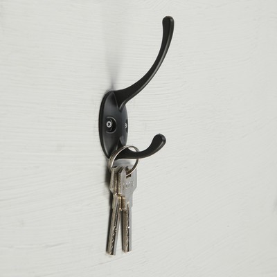 Крючок мебельный ТУНДРА TKd=002 LIGHT, двухрожковый, черный