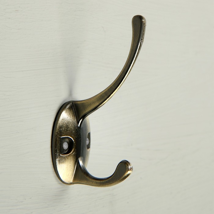 Крючок мебельный ТУНДРА TKD002, двухрожковый, бронза - Фото 1