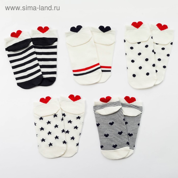Набор женских носков (5 пар) MINAKU «Сердечки», размер 36-37 (23 см) - Фото 1