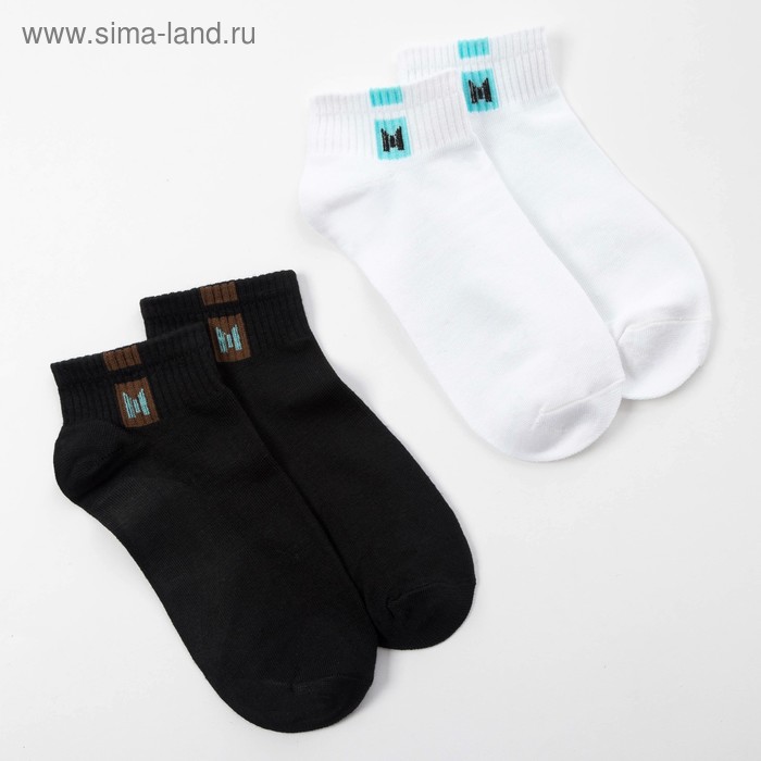 Набор детских носков 2 пары MINAKU Однотонные, цвет чёрный/белый, размер 35-38 (22-24 см) - Фото 1