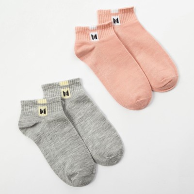Носки детские MINAKU «Однотонные», 2 пары, розовый, серый, размер 35-38 (22-24 см)