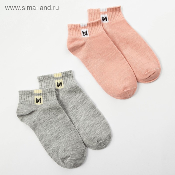 Набор детских носков 2 пары MINAKU Однотонные, цвет розовый/серый, размер 35-38 (22-24 см) - Фото 1