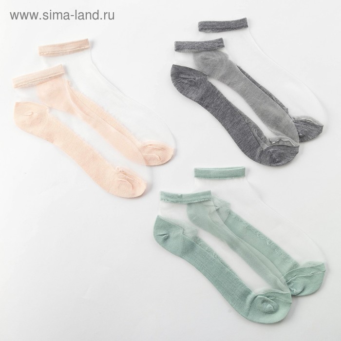 Набор стеклянных носков 3 пары "Француженка", р-р 36-37 (23 см), цвет мята/корал/серый - Фото 1