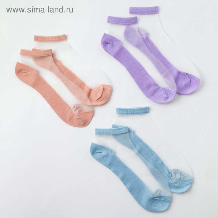 Набор стеклянных носков 3 пары, р-р 35-37 (22-25 см), цв.роз/гол/лаванда - Фото 1
