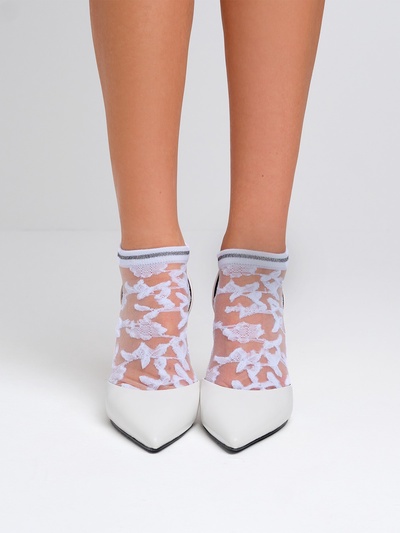 Носки стеклянные женские «Цветочки», набор 2 пары, размер 35-37 (22-25 см), цвет белый, бежевый