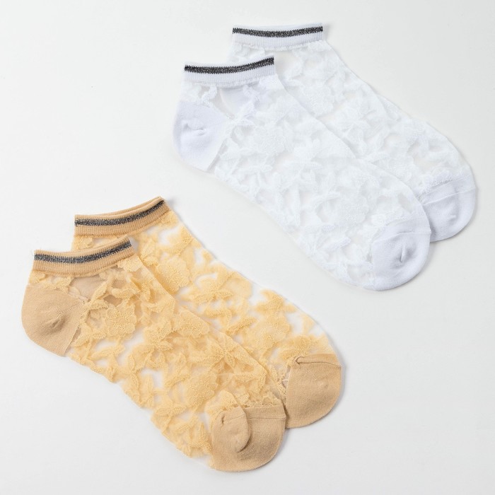 Набор стеклянных женских носков 2 пары &quot;Цветочки&quot;, р-р 35-37 (22-25 см), цвет бел/беж