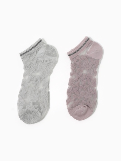 Носки стеклянные женские «Цветочки», набор 2 пары, размер 35-37 (22-25 см), цвет серый, розовый