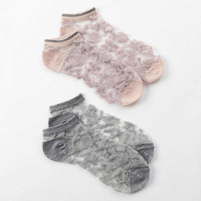 Набор стеклянных женских носков 2 пары &quot;Цветочки&quot;, р-р 35-37 (22-25 см), цвет бел/беж